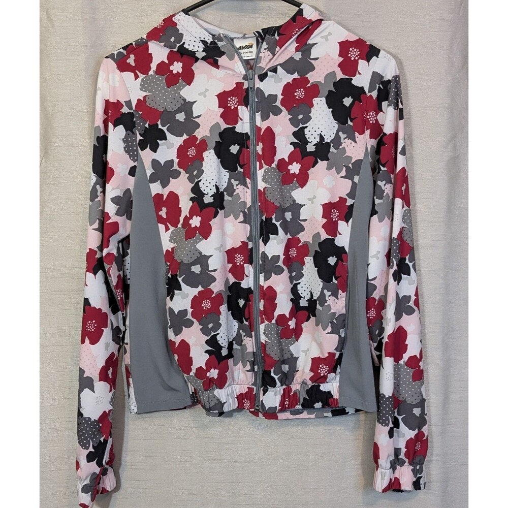 Avia Lightweight Girls Jacket XL (14-16) Youth Floral Full Zip Hooded Rain Wind